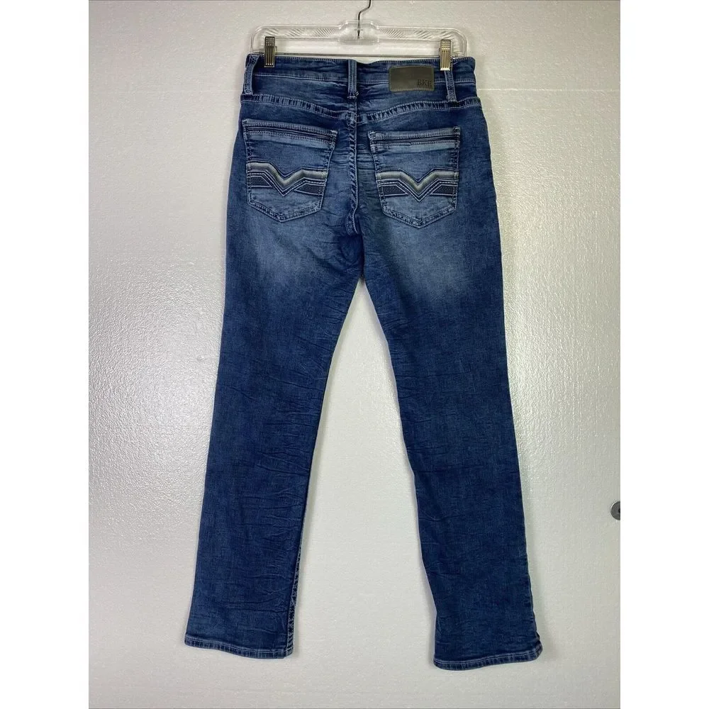BKE Jake Jeans Mens 30X30 Straight Mid Rise‎ Distressed Blue Stretch Denim